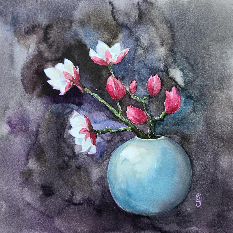 Painting Reflets de lune by Baudry Claire | Painting Figurative Still-life Watercolor
