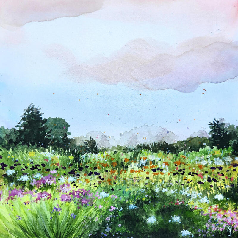 Painting Le printemps fleurit by Baudry Claire | Painting Figurative Landscapes Nature Watercolor