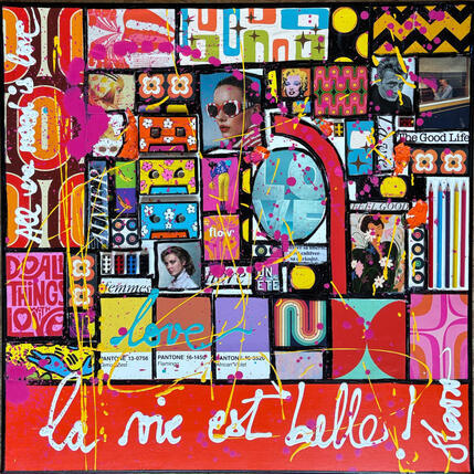 Painting La vie est belle by Costa Sophie | Painting Pop-art Acrylic, Gluing, Upcycling
