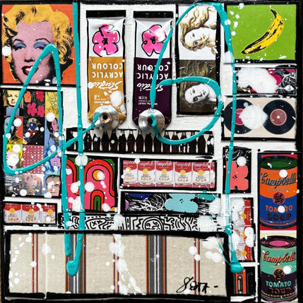 Gemälde Tribute to Andy von Costa Sophie | Gemälde Pop-Art Acryl, Collage, Upcycling Pop-Ikonen