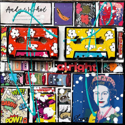 Gemälde POP K7 (reine d'angleterre) von Costa Sophie | Gemälde Pop-Art Acryl, Collage, Upcycling Pop-Ikonen