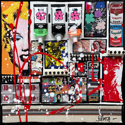Pintura Tribute to Warhol (Marylin) por Costa Sophie | Pintura Pop art Acrílico, Collage, Supraciclaje Iconos pop