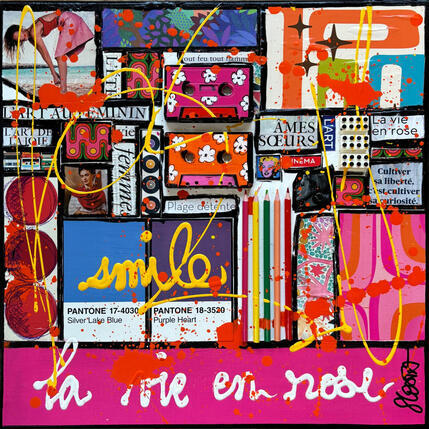 Painting La vie en rose by Costa Sophie | Painting Pop-art Acrylic, Gluing, Upcycling