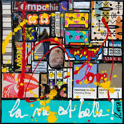 Painting La vie est belle ! by Costa Sophie | Painting Pop-art Acrylic, Gluing, Upcycling
