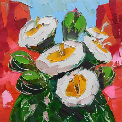 Painting Saguaro white flowers by Lunetskaya Elena | Painting Figurative Oil Pop icons