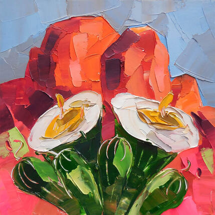 Painting Blooming saguaro by Lunetskaya Elena | Painting Figurative Cardboard, Oil Pop icons