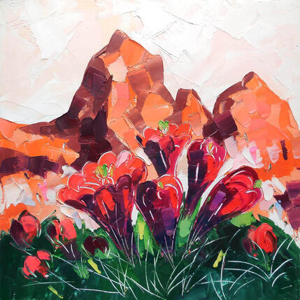 Painting Red Desert Flowers by Lunetskaya Elena | Painting