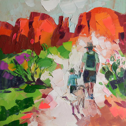 Painting Evening Walk by Lunetskaya Elena | Painting Figurative Oil Child, Nature, Society