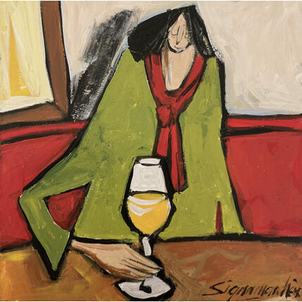 Gemälde Au fond du pub von Signamarcheix Bernard | Gemälde Naive Kunst Acryl, Pastell, Tinte