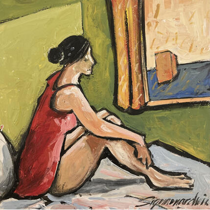 Gemälde La chambre d'hôtel von Signamarcheix Bernard | Gemälde Naive Kunst Acryl, Pastell, Tinte