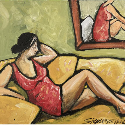 Gemälde Un moment de repos von Signamarcheix Bernard | Gemälde Naive Kunst Acryl, Pastell, Tinte