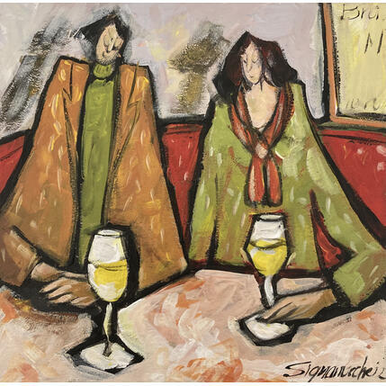 Painting L'Apéritif by Signamarcheix Bernard | Painting Naive art Acrylic, Ink, Pastel Pop icons