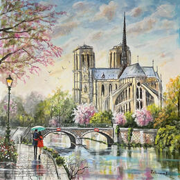 Pintura Au printemps devant Notre Dame  por Lallemand Yves | Pintura