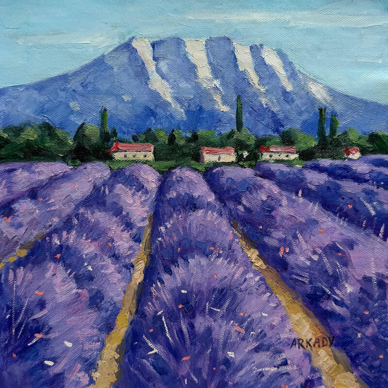 Painting Champ de lavande au pied de la Sainte-Victoire by Arkady | Painting Figurative Oil