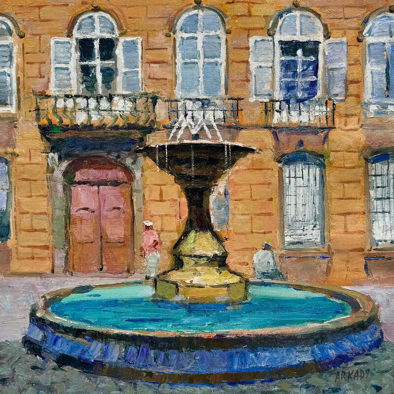 Painting La Fontaine de la Place d’Albertas by Arkady | Painting Figurative Oil