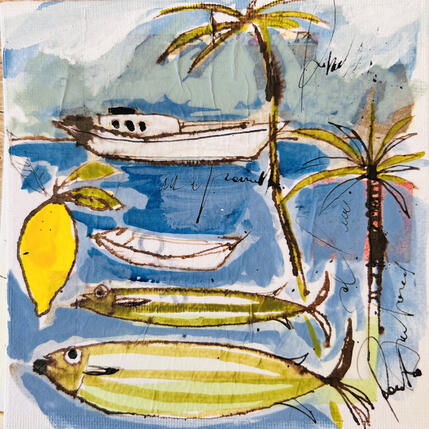 Peinture Voyages par Colombo Cécile | Tableau Art naïf Acrylique, Aquarelle, Collage, Encre, Pastel Marine, Nature, Paysages