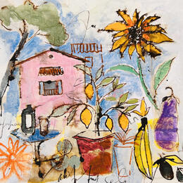 Painting Cabanon En Provence by Colombo Cécile | Painting Naive art Acrylic, Gluing, Ink, Pastel, Watercolor Landscapes, Nature, Pop icons