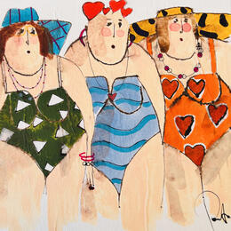 Painting Melanie, Aurore, Justine by Colombo Cécile | Painting Naive art Acrylic, Gluing, Ink, Pastel, Watercolor Pop icons, Portrait