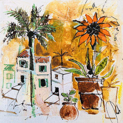 Peinture Le lointain, le plus proche par Colombo Cécile | Tableau Art naïf Acrylique, Aquarelle, Collage, Encre, Pastel Nature, Paysages