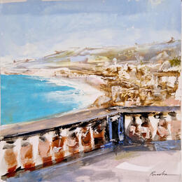 Peinture Panorama du château de Nice par Poumelin Richard | Tableau Figuratif Acrylique, Huile Paysages