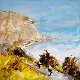 Peinture balade maritime par Poumelin Richard | Tableau Figuratif Huile, Papier Paysages