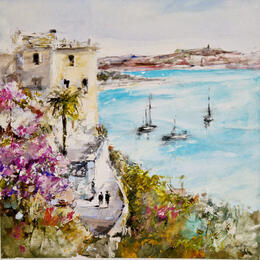 Peinture le legendaire chemin de nietzche à eze par Poumelin Richard | Tableau Figuratif Huile Paysages