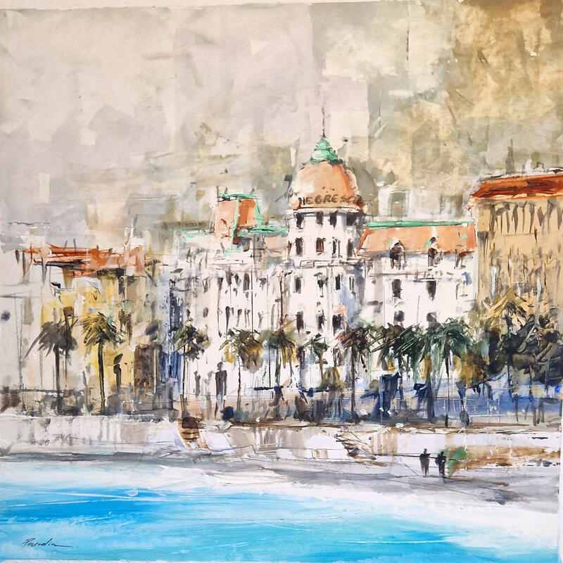 Painting negresco vue mer by Poumelin Richard | Painting Figurative Landscapes Oil