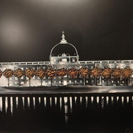 Peinture Nocturne sur Hôtel-Dieu par Rey Julien | Tableau Figuratif Feuille d'or