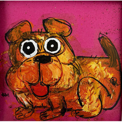 Peinture Bouledogue par Maury Hervé | Tableau Art Singulier Acrylique, Encre Animaux