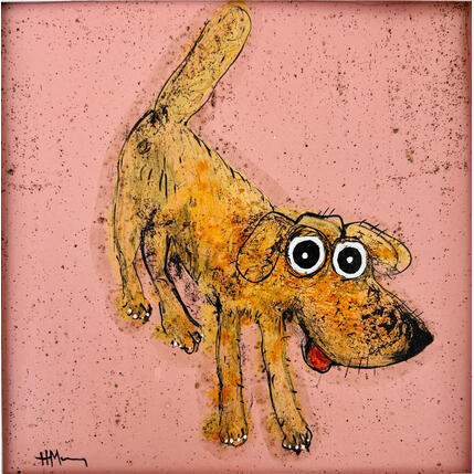 Peinture Golden Dog par Maury Hervé | Tableau Art Singulier Acrylique, Encre Animaux