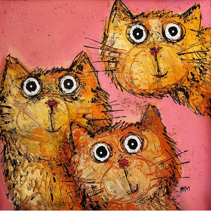 Painting Cat family by Maury Hervé | Painting Raw art Acrylic, Pigments Animals