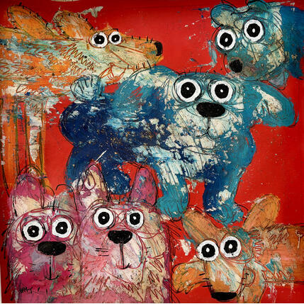 Painting Fiesta!! by Maury Hervé | Painting Raw art Acrylic, Sand Animals