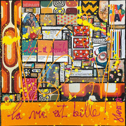 Painting La vie est belle ! by Costa Sophie | Painting Pop-art Acrylic, Gluing, Upcycling