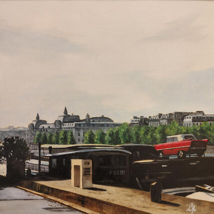 Peinture Paris amphibie par Poulain Clément | Tableau Réalisme Huile Architecture, Urbain