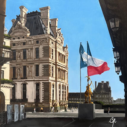 Gemälde Place des Pyramides  von Poulain Clément | Gemälde Realismus Öl Architektur, Urban