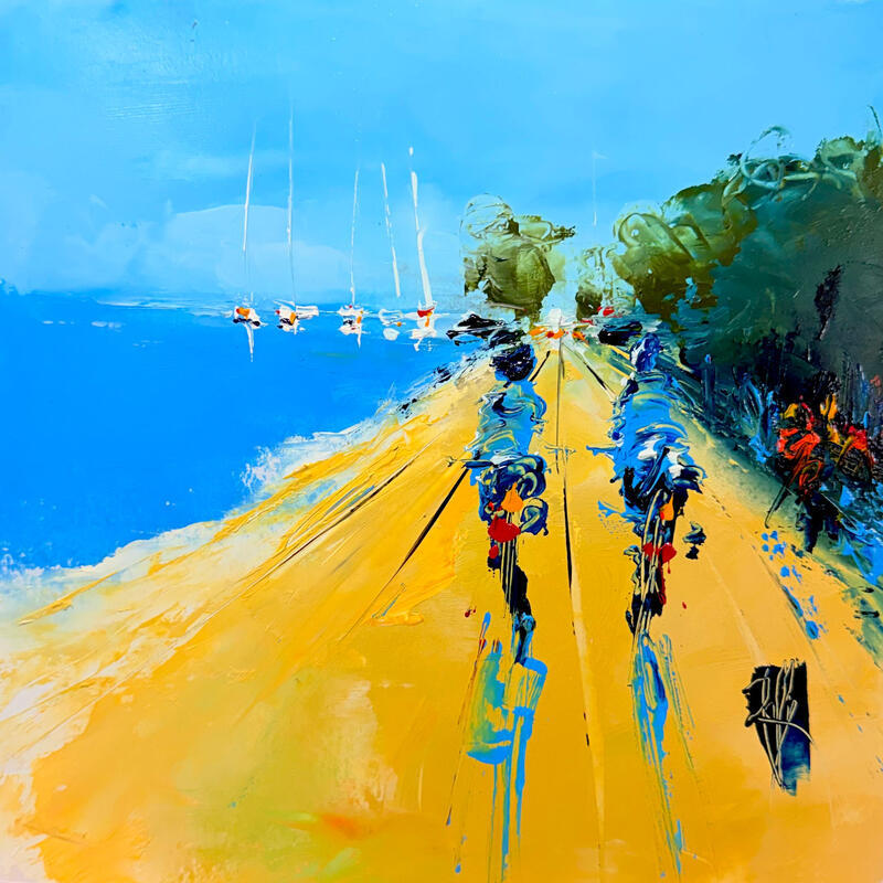 Painting A bicyclette by Raffin Christian | Painting Figurative Life style Oil