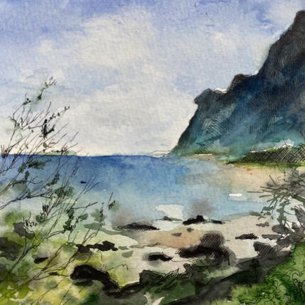 Gemälde Une plage tranquille à l'abri des regards von Sorokopud Angelina | Gemälde