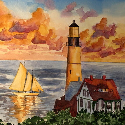Painting Phare ensoleillé by Sorokopud Angelina | Painting