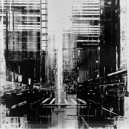 Painting Jungle by Rey Julien | Painting Figurative Gold leaf, Lacquer Architecture, Black & White, Urban