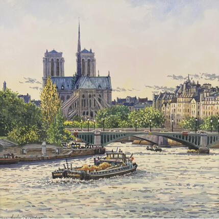 Gemälde La seine et Notre Dame von Decoudun Jean charles | Gemälde Figurativ Aquarell Urban