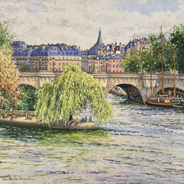 Peinture Paris, Le Pont Neuf par Decoudun Jean charles | Tableau Figuratif Aquarelle Urbain
