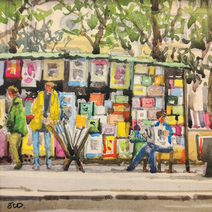 Painting Paris, Les bouquinistes à Notre Dame. by Decoudun Jean charles | Painting Figurative Watercolor Urban