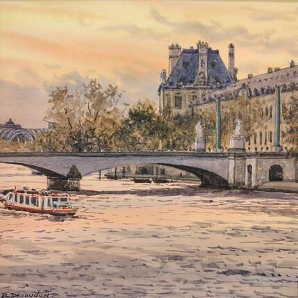 Painting Paris, Le pont du Carroussel by Decoudun Jean charles | Painting Figurative Watercolor Urban