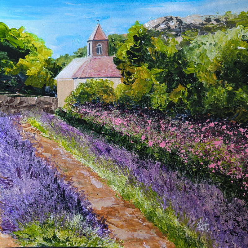 Peinture Abbaye de Sénanque. par Rey Ewa | Tableau Figuratif Paysages Acrylique