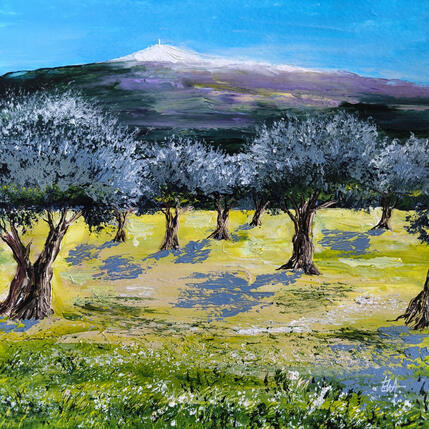 Peinture Les oliviers du Mont Ventoux. par Rey Ewa | Tableau Figuratif Acrylique Paysages