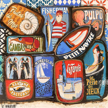 Peinture 80x80  Latas de la mar par Villanueva Puigdelliura Natalia | Tableau Figuratif