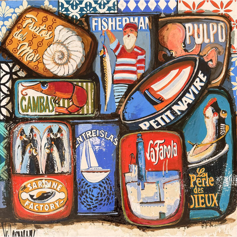 Peinture 80x80 Latas de la mar par Villanueva Puigdelliura Natalia | Tableau Figuratif