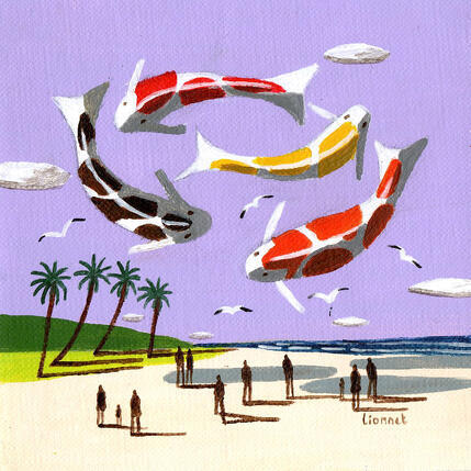 Pintura Carpes sur la plage por Lionnet Pascal | Pintura Surrealismo Acrílico Animales, Life style, Marine