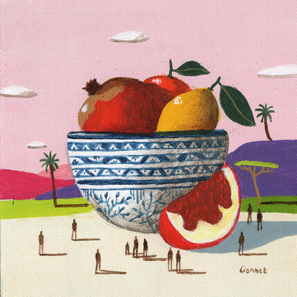 Pintura Coupe de fruits por Lionnet Pascal | Pintura Surrealismo Acrílico Life style, Naturalezas muertas, Paisajes