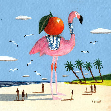 Pintura Flamant rose à l'orange por Lionnet Pascal | Pintura Surrealismo Acrílico Animales, Life style, Marine